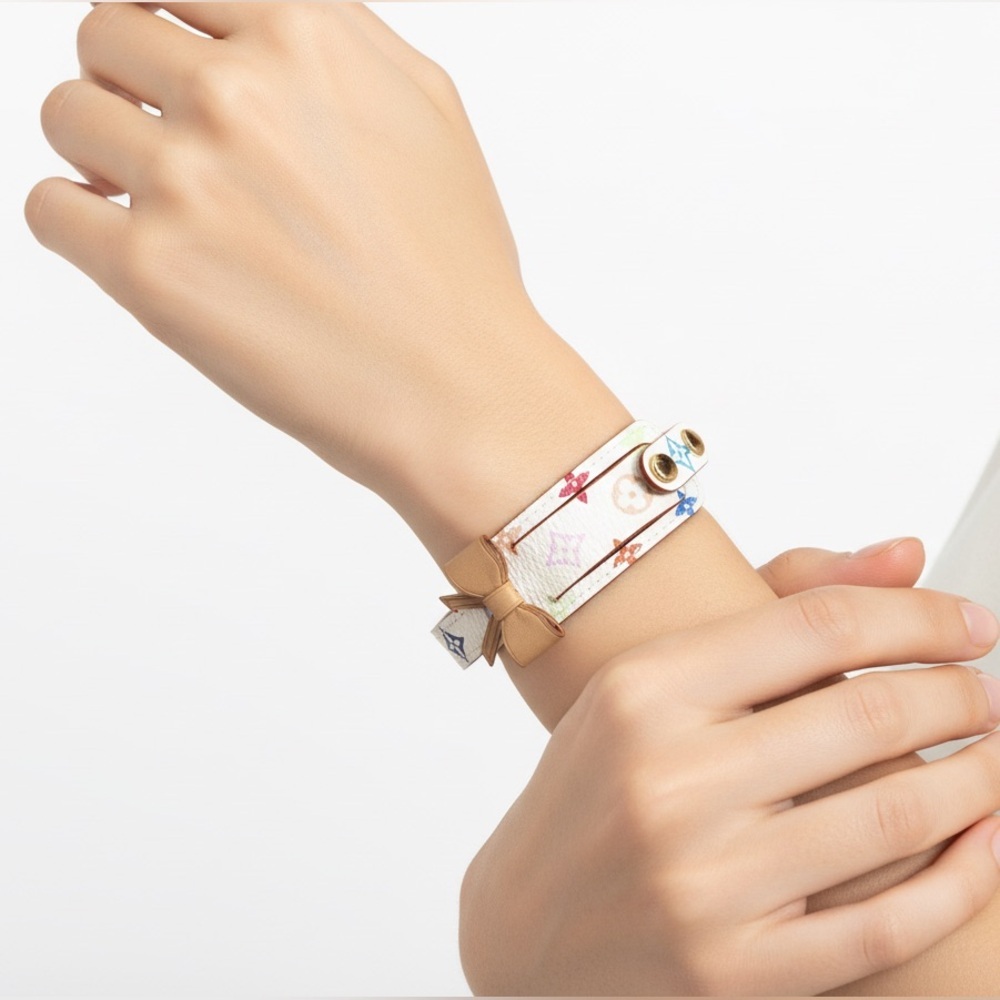 Louis Vuitton White Murakami Monogram ID Bracelet with Gold Hardware